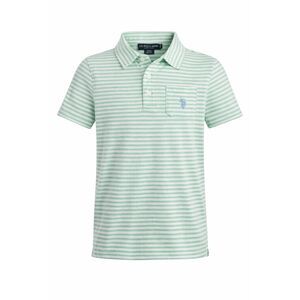 U.S. Polo Assn Boys M 8 Green White Striped Polo Shirt Cotton Blend Logo Preppy